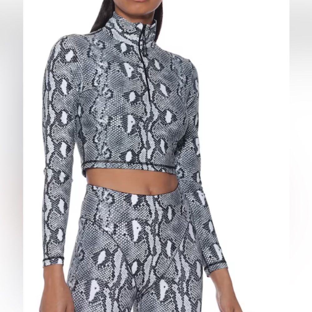 Adam Selman Python print cropped top sweatshirt zipper S $180 NEW